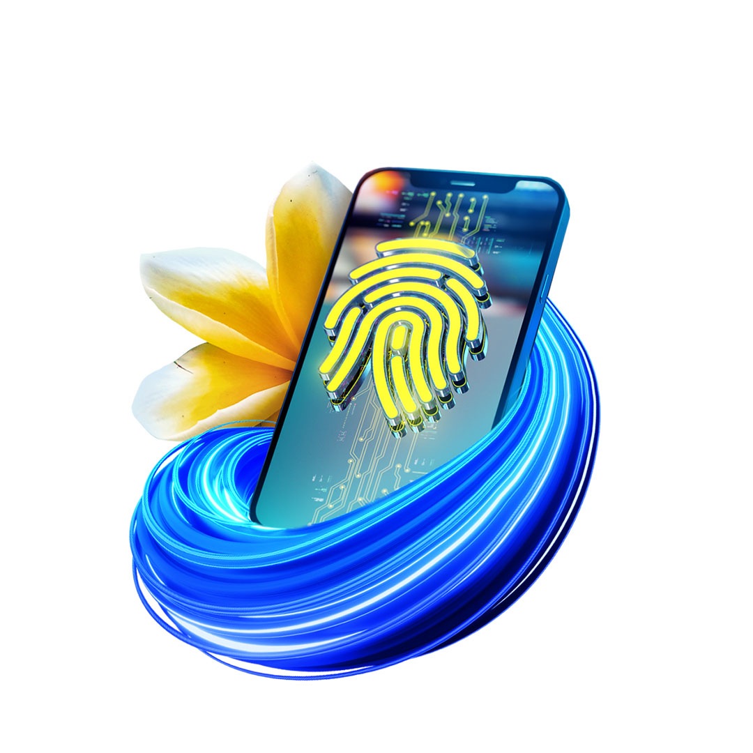 illustration of a blue wave wrapped around smart phone