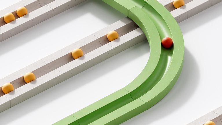 3D image of rolling objects along a infinity path. The concept of choice. - stock photo