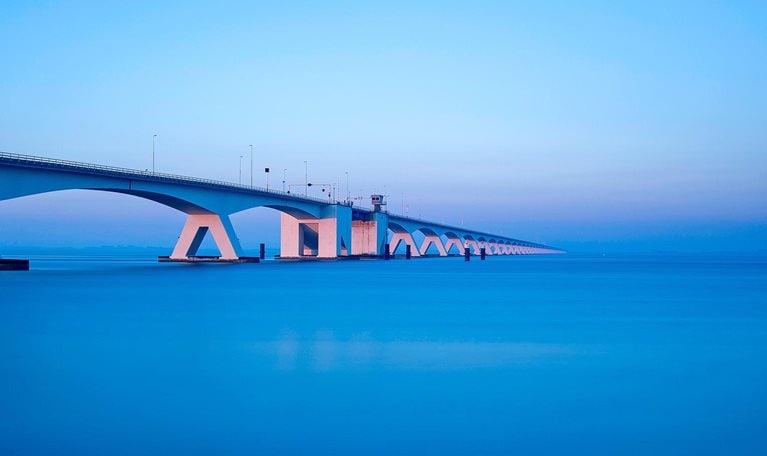 The Zeeland Bridge at an amazing blue hour