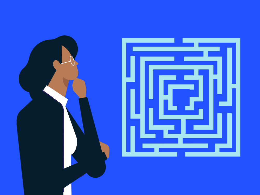 woman looking at maze - illustration