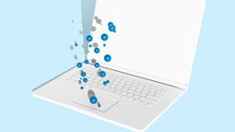 3D illustration of laptop with blue bubbles coming out