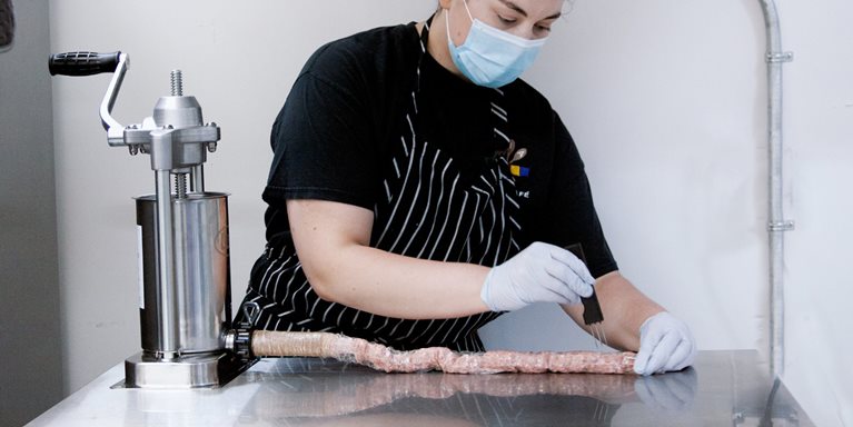 A pork-like sausage that blends plant-based and cultivated meat is one of products currently in development. 