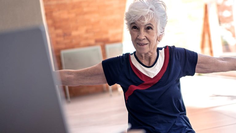 Woman doing virtual workout
