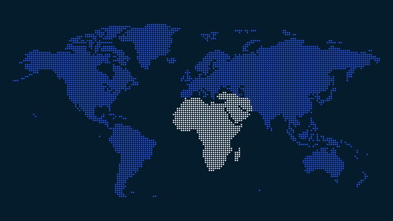 World map with Middle East and Africa highlighted