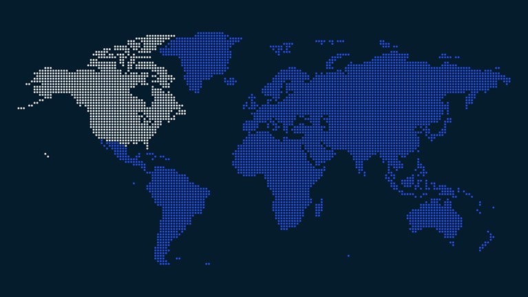 World map with North America highlighted