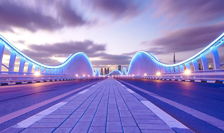 Meydan Bridge Dubai at Night - stock photo