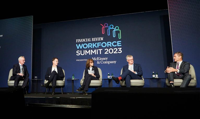 Delegates on stage at the 2023 Australian Financial Review Workforce Summit