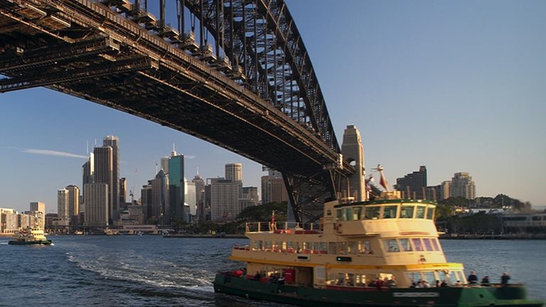 Sydney Harbour Bridge with Ferry and skyline