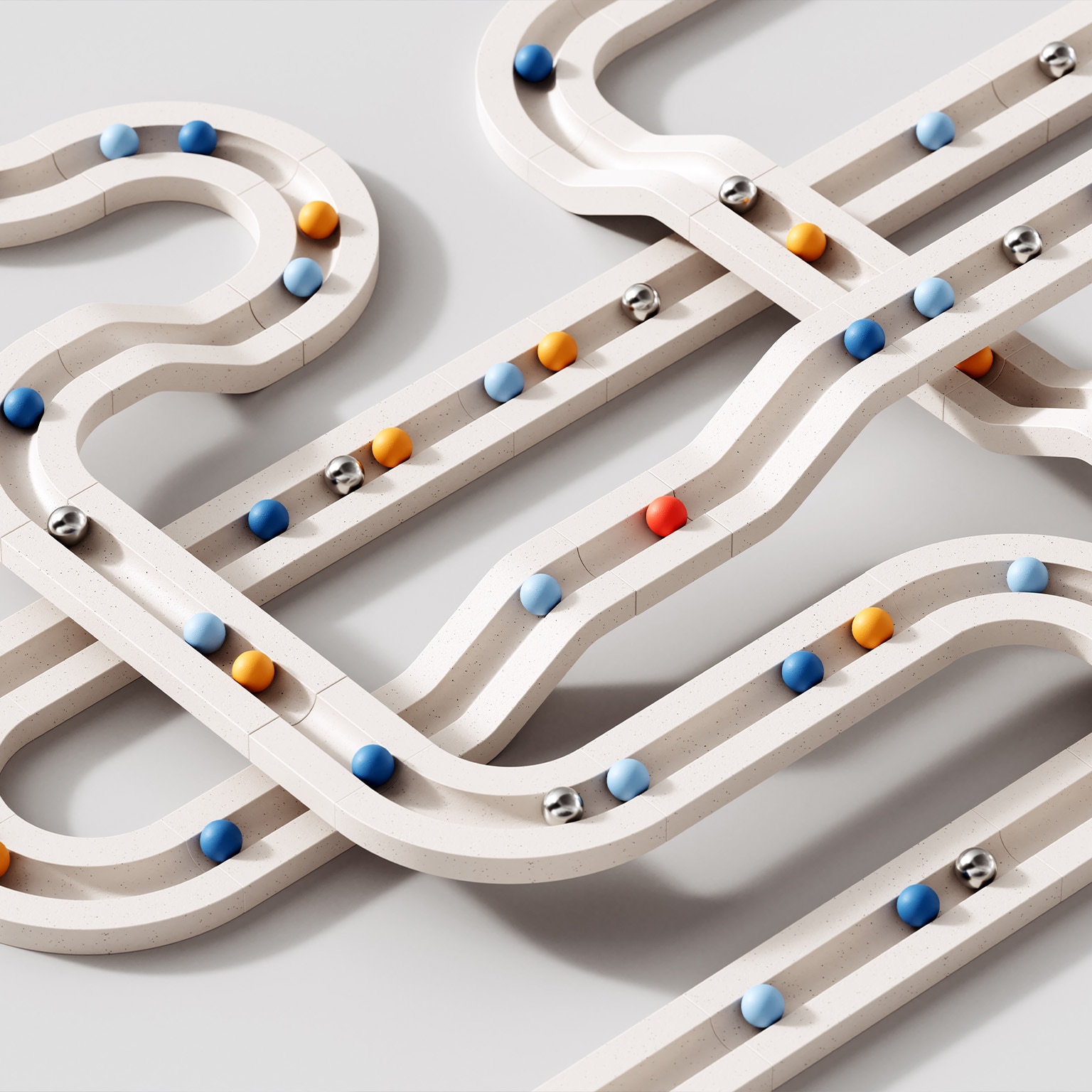 3D image of rolling objects along a path. The concept of choice. 