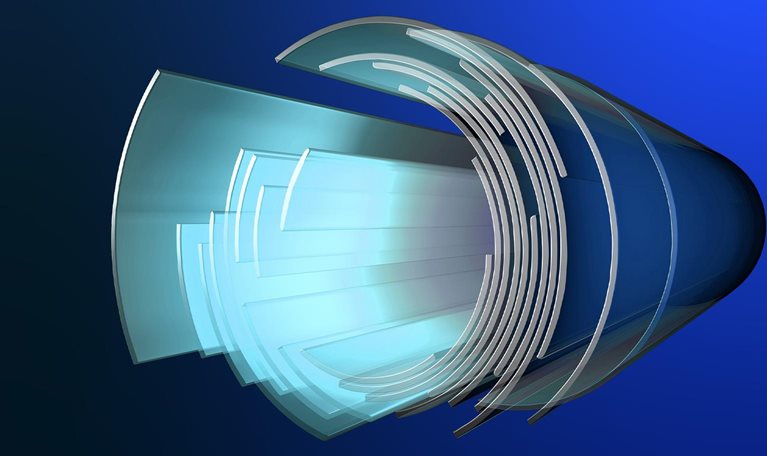 A futuristic-looking abstract image featuring concentric layered semicircles expanding forward toward the viewer.