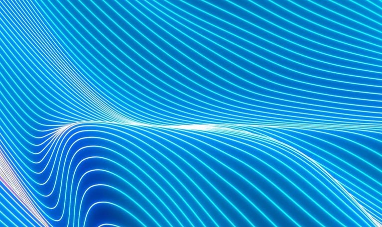 Neon contour lines undulating in a wave pattern.