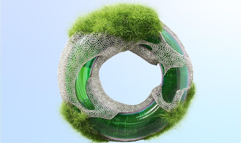 Digital generated image of organic shape made up of naturals materials. Ecosystem.