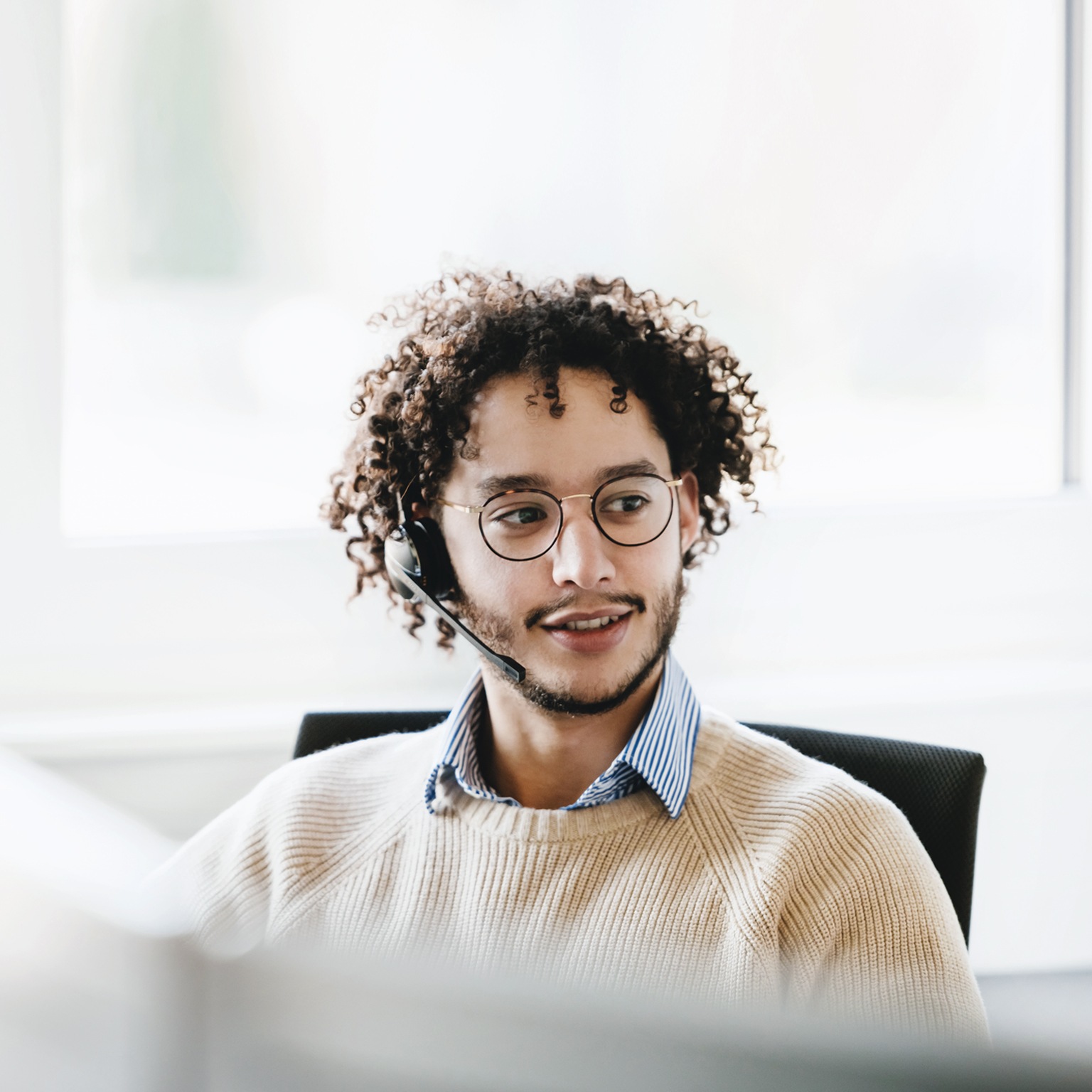 Young man wearing headset