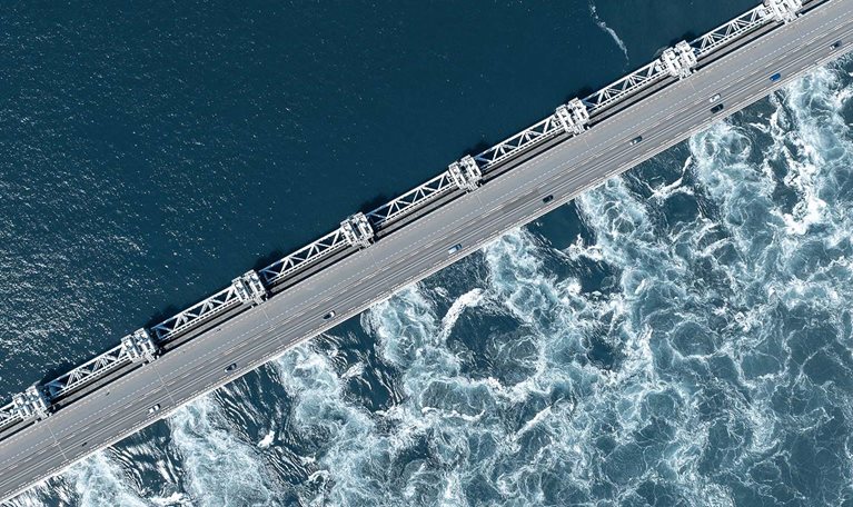Aerial View of Oosterscheldekering Storm Surge Barrier, Netherlands