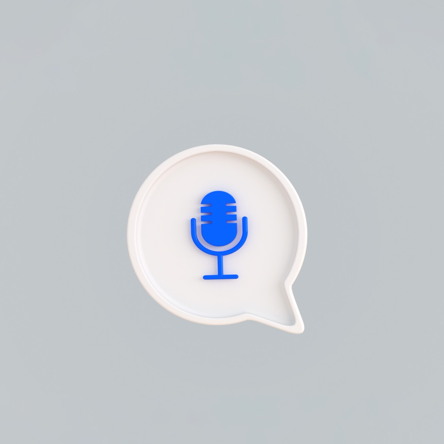 A white speech-bubble containing a bright blue microphone icon centered inside it appears and the screen and bobs up and down.