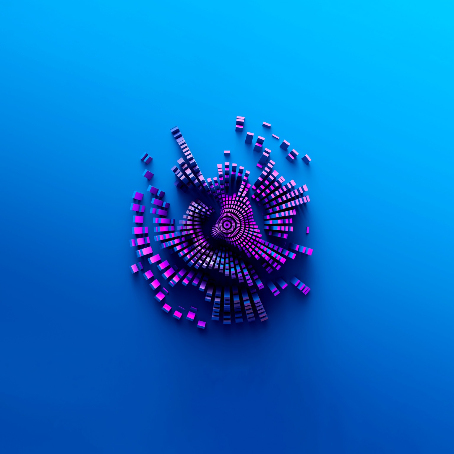 An abstract image of 3d geometric blocks forming a geographic type shape in a wavy dynamic pattern.