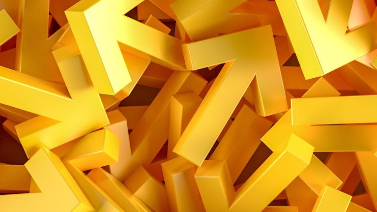 A jumble of yellow arrows pointing in different directions.