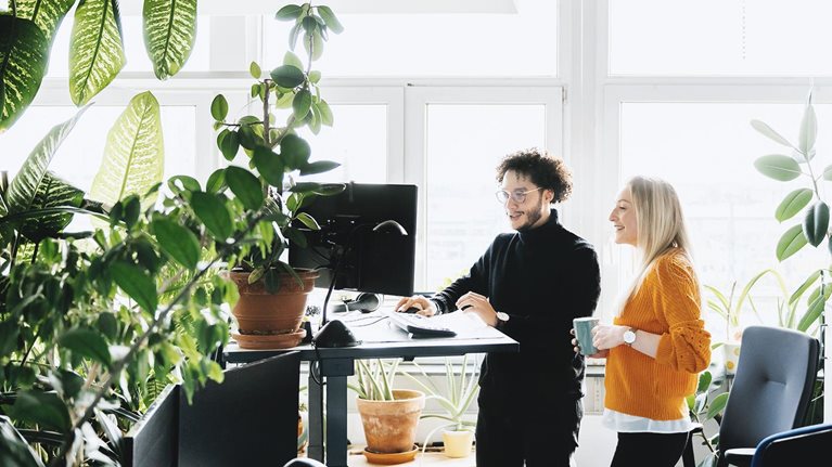 Office workers surrounded by plants