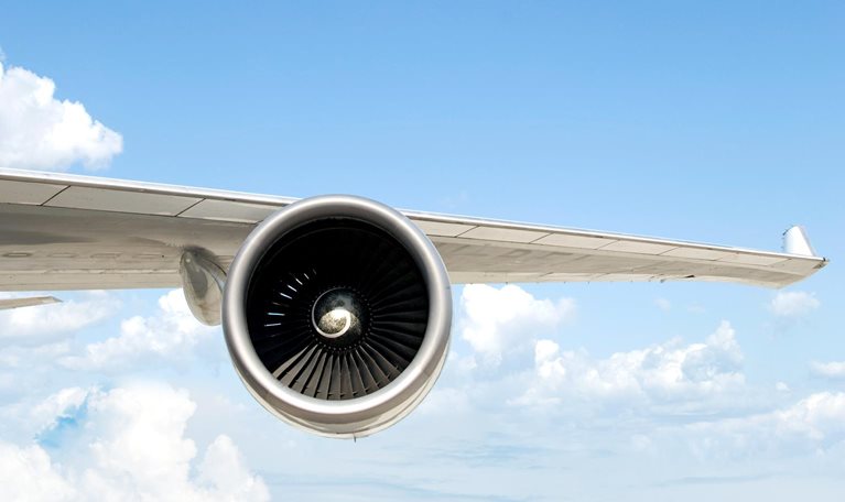 Left wing of a Boeing 747 airplane