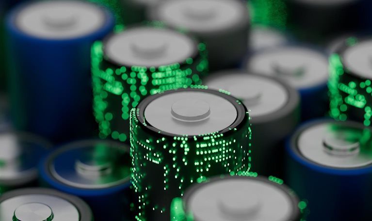 Battery renewable energy innovation EV lithium - stock photo