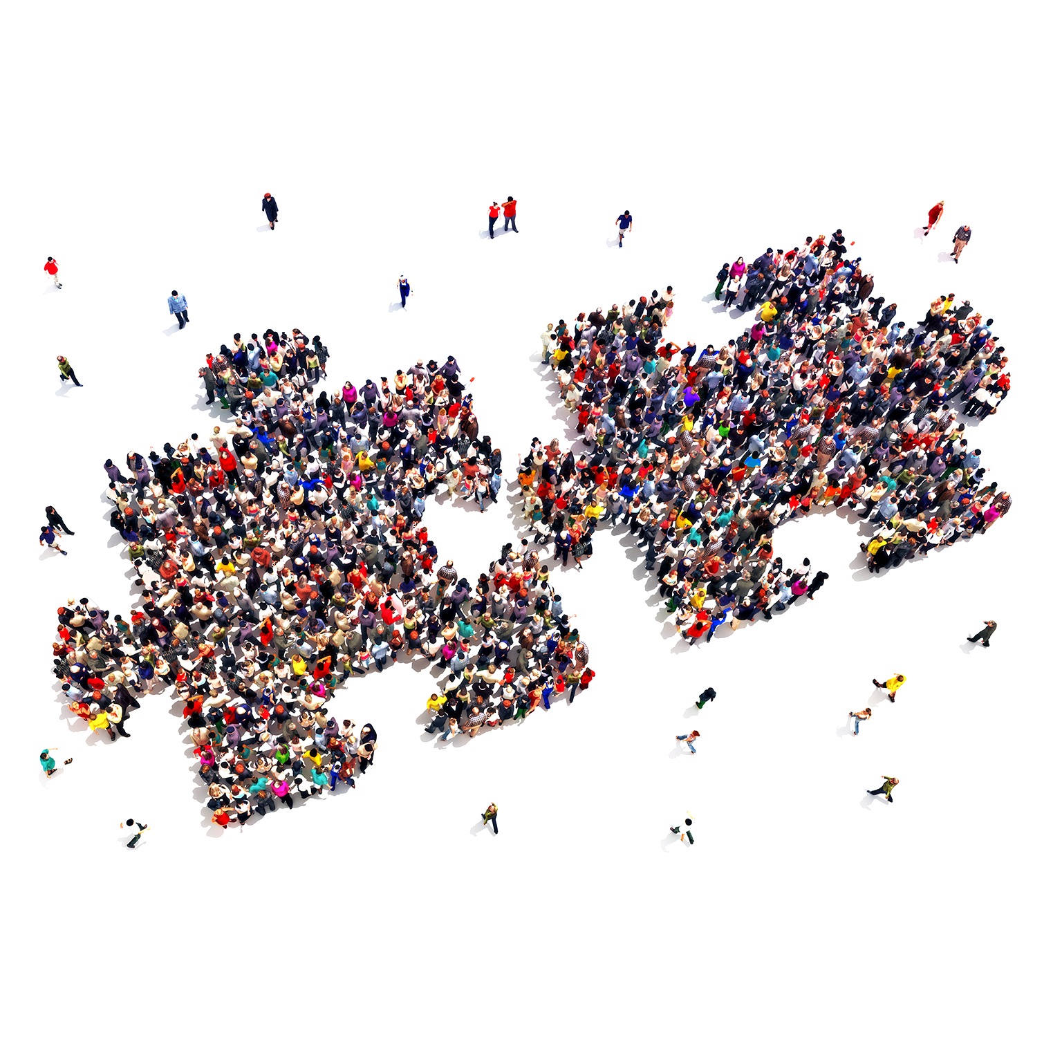 Jigsaw puzzle pieces joining to grow