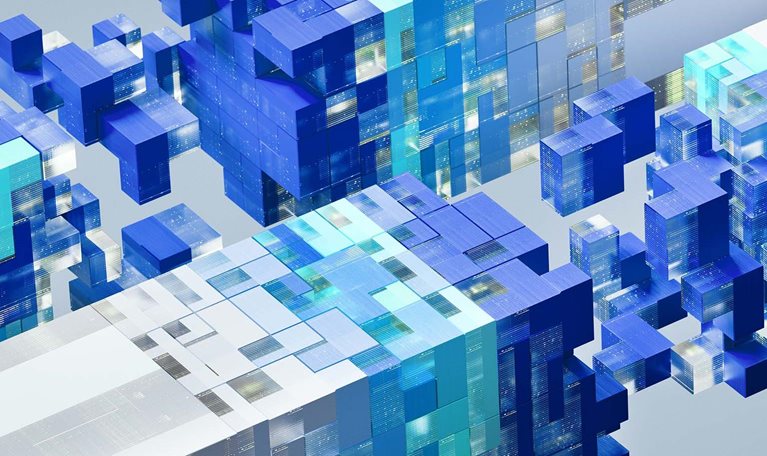A vibrant visualization of interconnected data blocks representing the seamless integration of artificial intelligence and digital infrastructure. This image captures the dynamic process of innovation as data flows and transforms through intelligent systems.