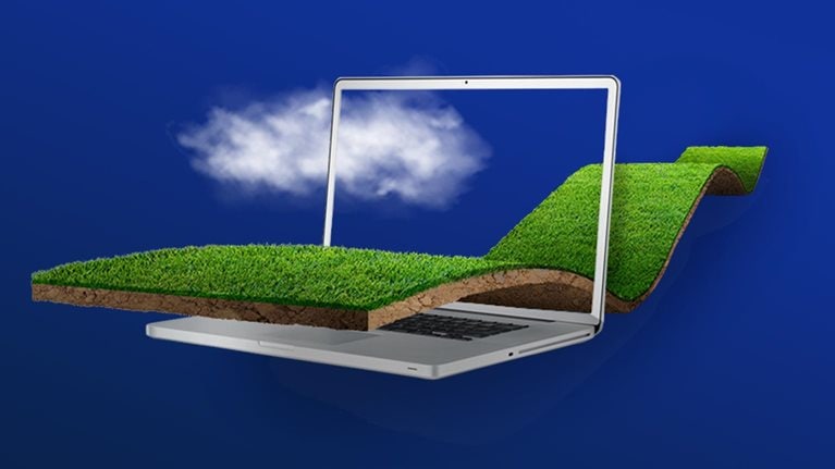 green road traveling through laptop screen - illustration