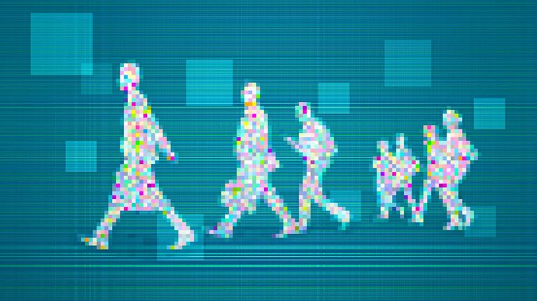 Artistic image of people in the virtual world