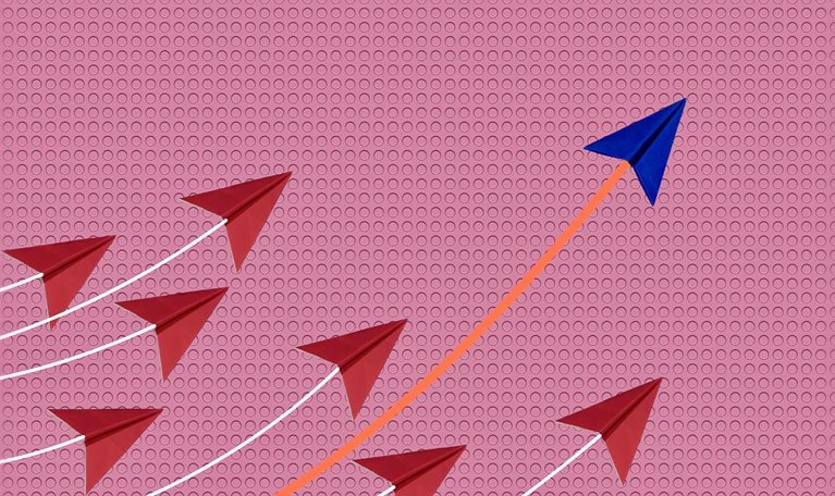 Close-Up of Paper Airplane Direction, Business and concept, Rating, Expertise, Success, different thinking, Concept, think differently - stock illustration