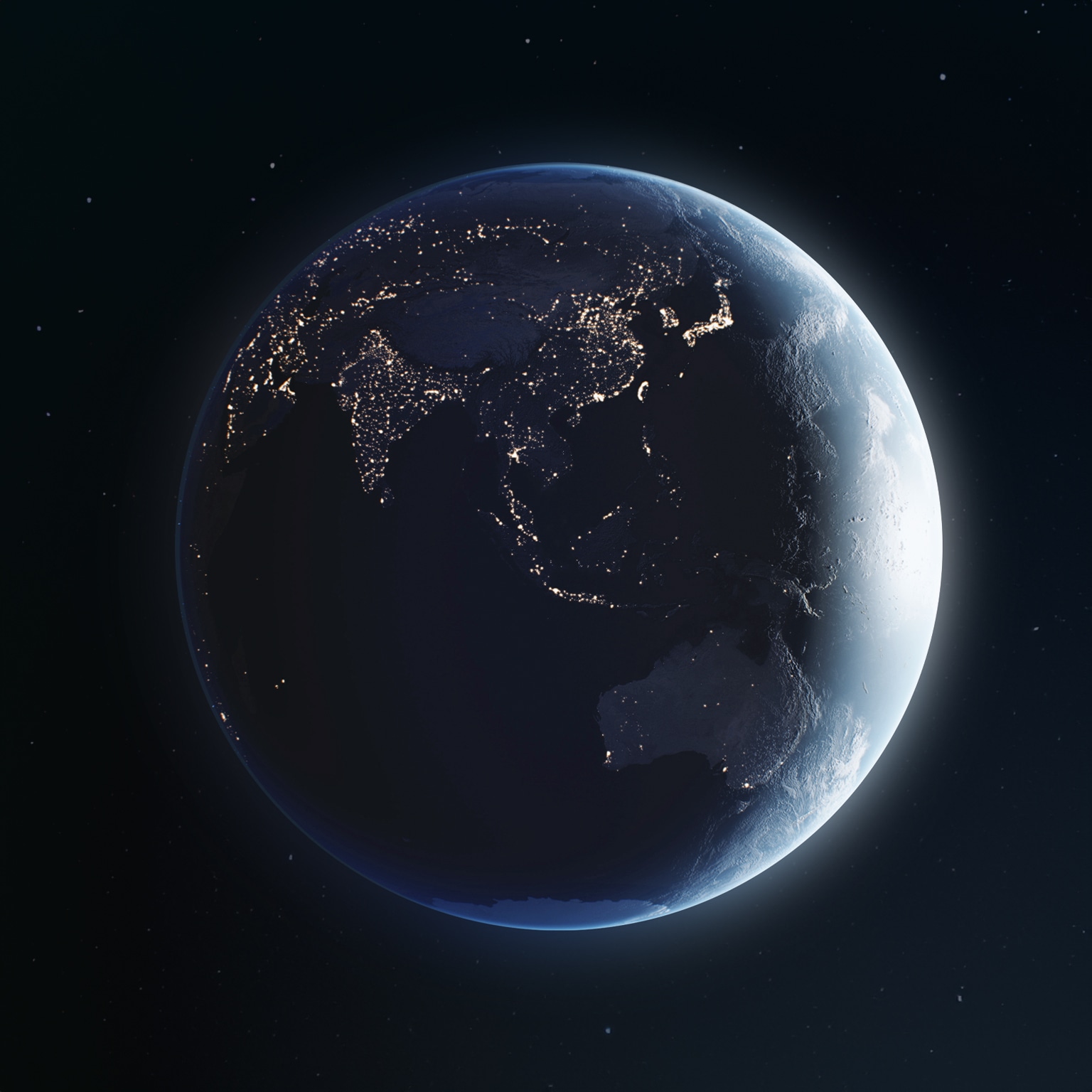 Earth View From Space Full Rotation 360 degrees with the Sun Light, Cities at Night Looped 3d Animation. Dark Planet Turning in Outer Space. Elements Furnished by NASA. Nature, Technology Concept - stock video