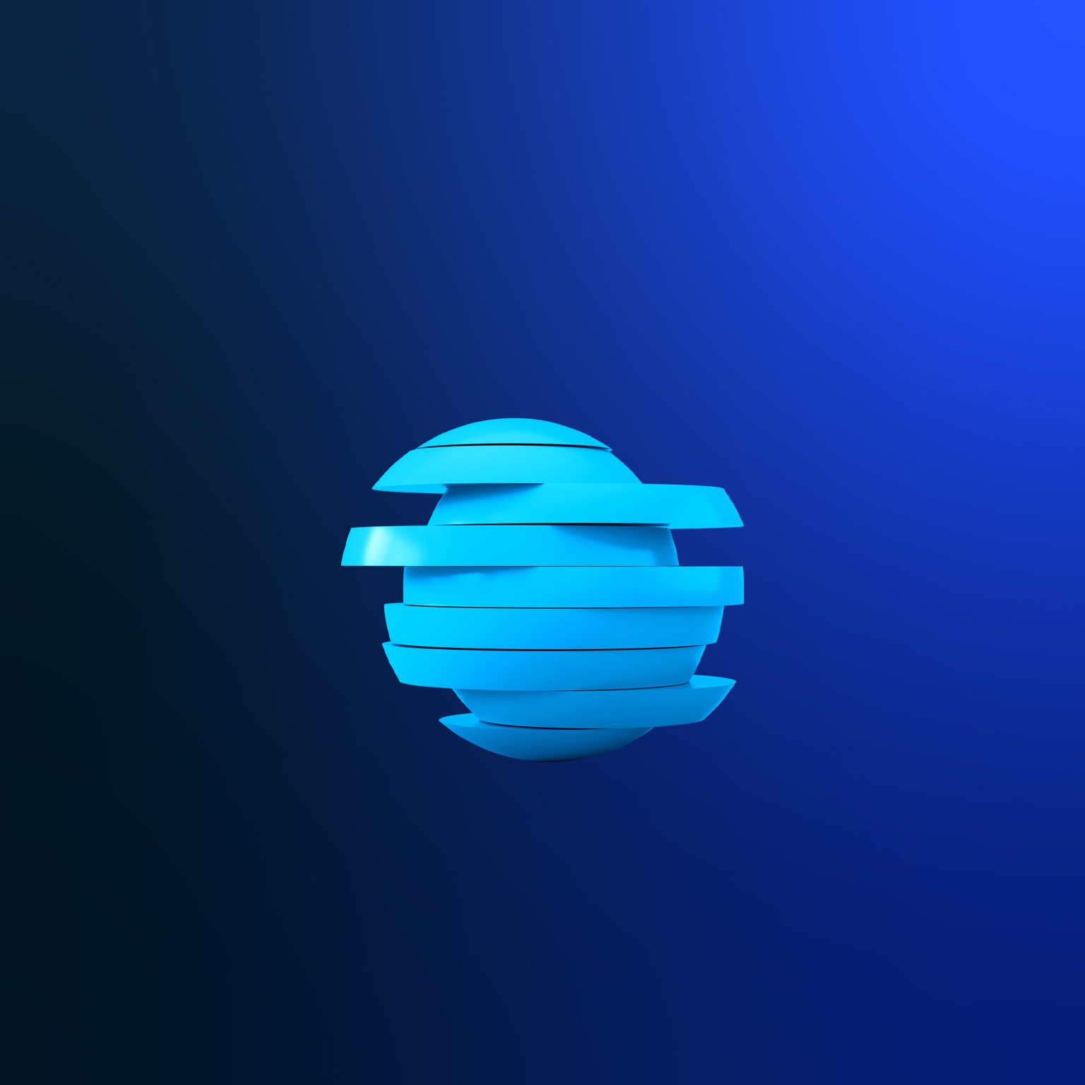 A sliced layered blue sphere on a dark blue gradiated background.