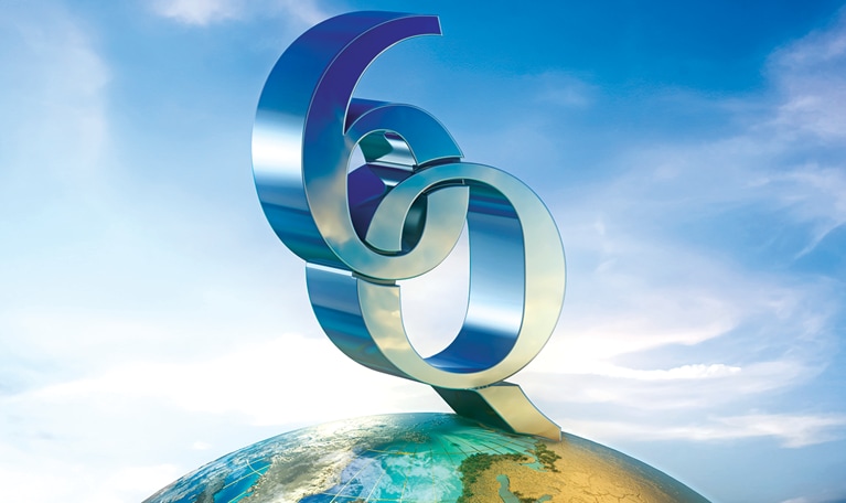 '6Q' logo atop a globe