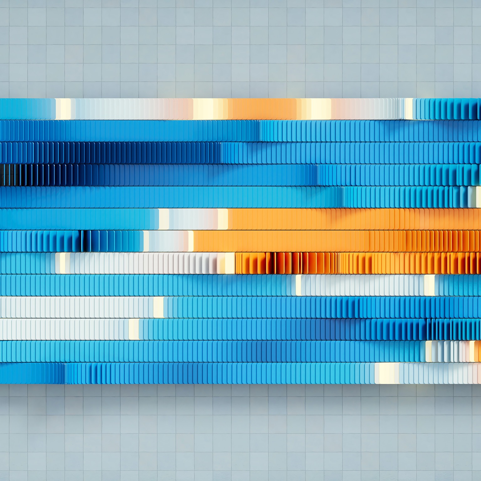 A digitally generated image of multicolored futuristic elements move and create waves pattern. Digital Innovation, cloud technology, data processing, AI and Innovation concepts