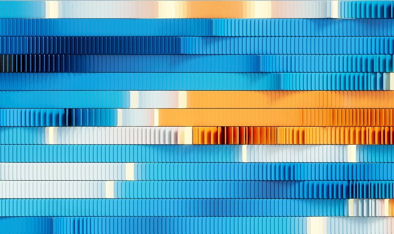 A digitally generated image of multicolored futuristic elements move and create waves pattern. Digital Innovation, cloud technology, data processing, AI and Innovation concepts