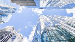 glancing up at skyscraper photo