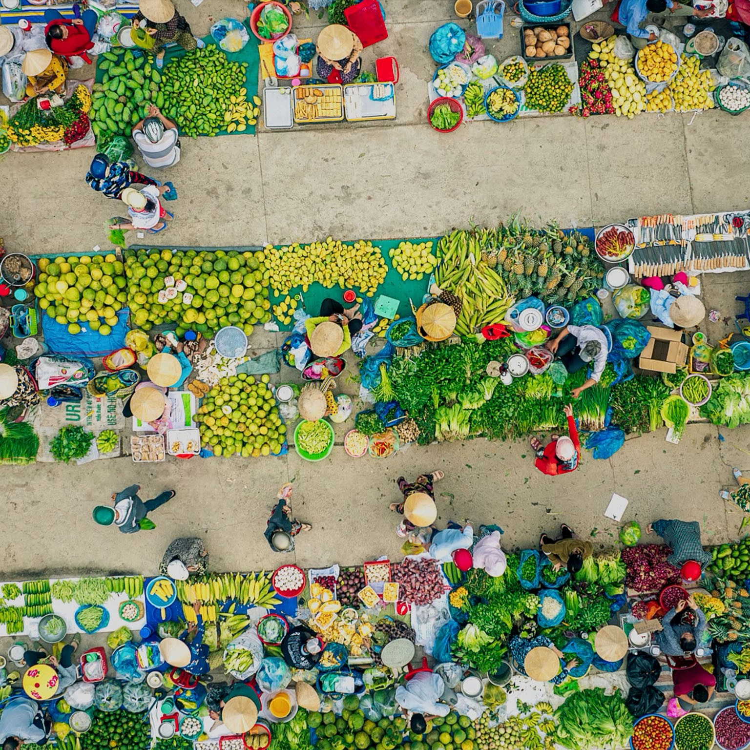 Aerial scene of a rural market in Vi Thanh city