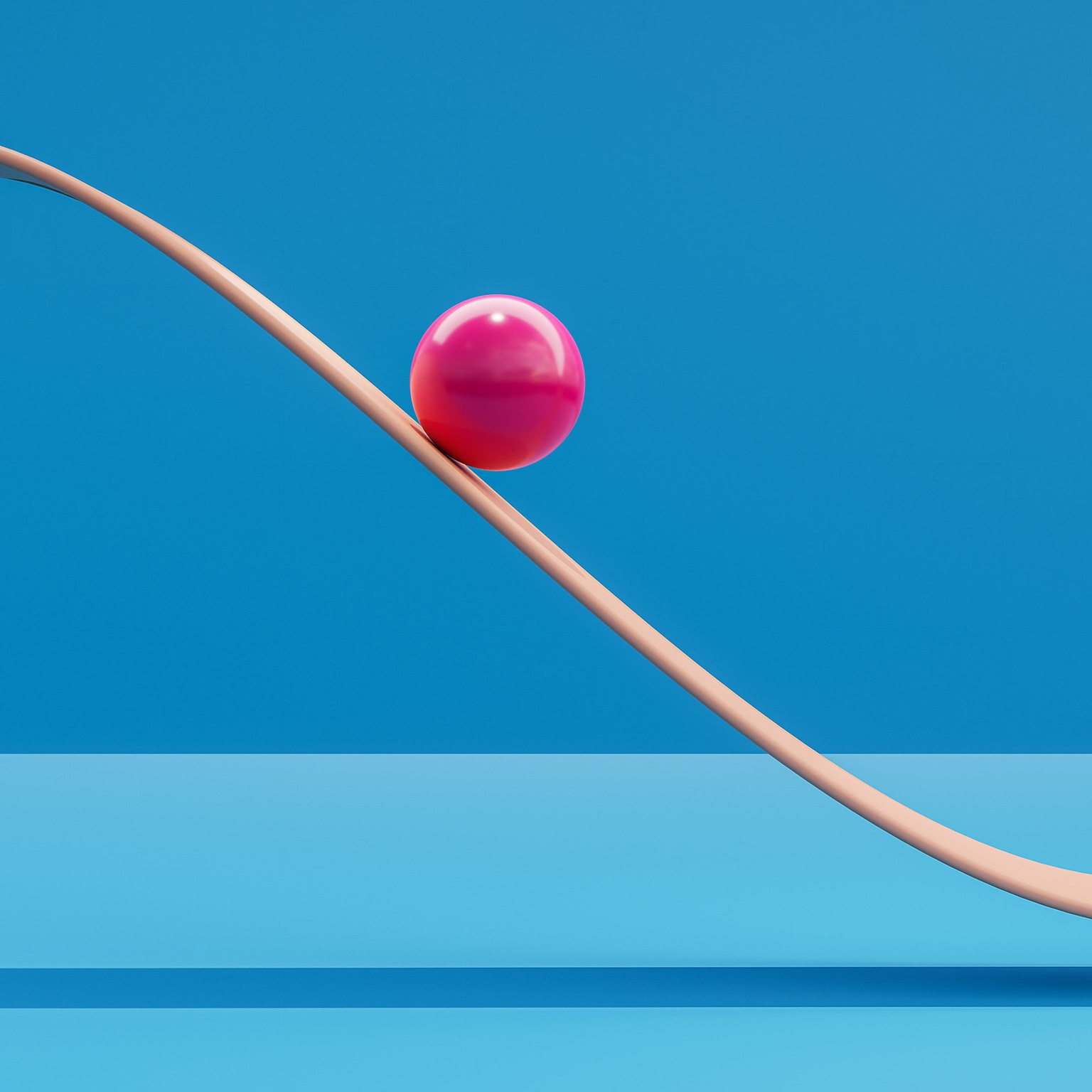 Computer generated image of pink sphere rolling down a plane like a roller coaster. - stock photo