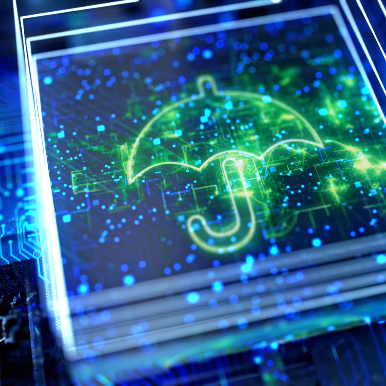 Umbrella on abstract technological background