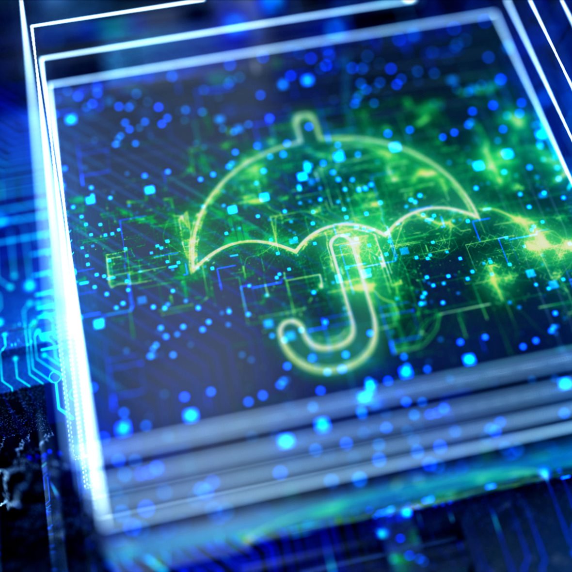 Umbrella on abstract technological background