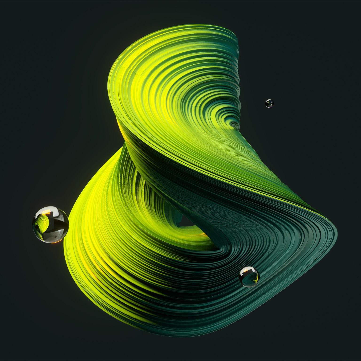 illustration floating green rings folded in on themselves