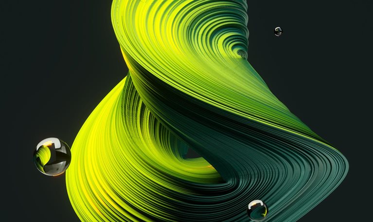 illustration floating green rings folded in on themselves