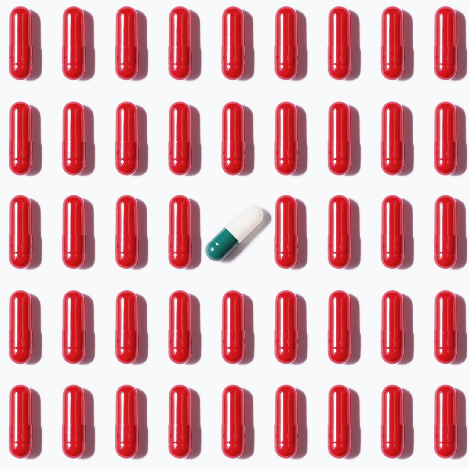 Rows of red gel caps