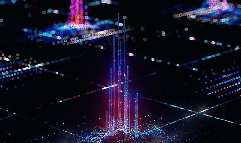 3d abstract landscape and futuristic data-flowing concept