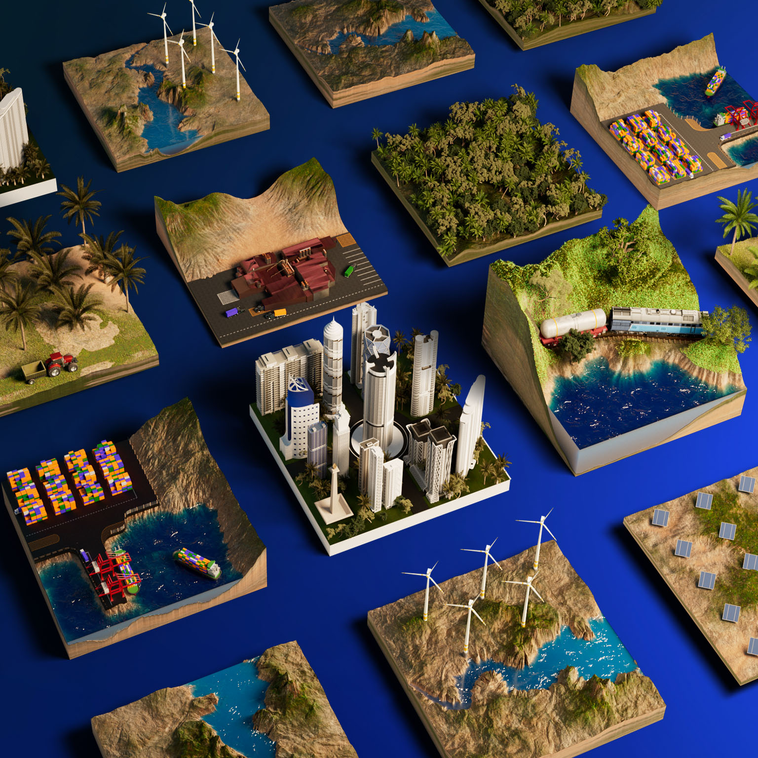 Illustration of separate building blocks with multiple Indonesian power sources.