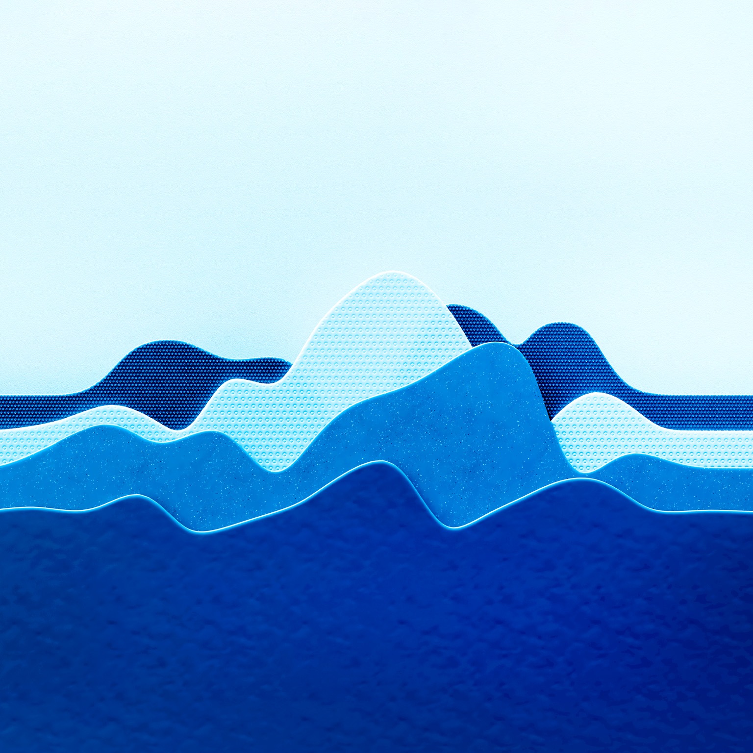 Undulating layers resembling a graph or chart, using varying shades of blue to depict peaks and valleys.