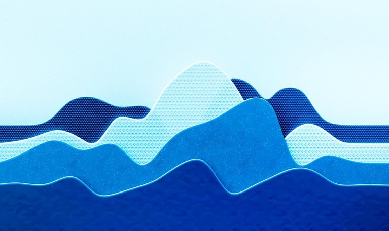 Undulating layers resembling a graph or chart, using varying shades of blue to depict peaks and valleys.