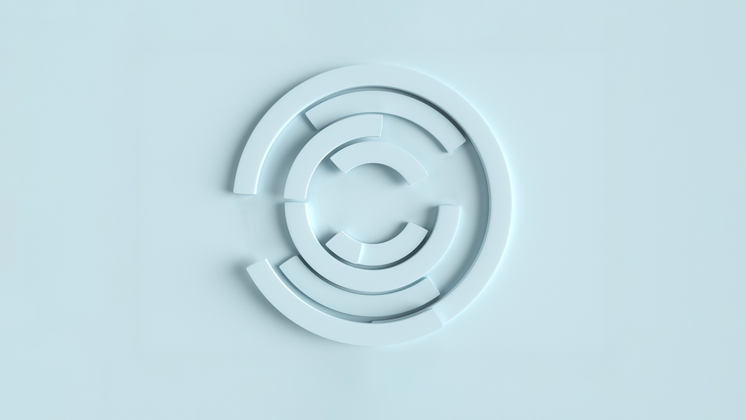 Circular, white maze filled with white semicircles.