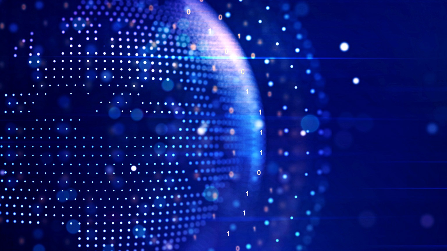 Abstract graphic world map illustration on blue background, big data and networking concept