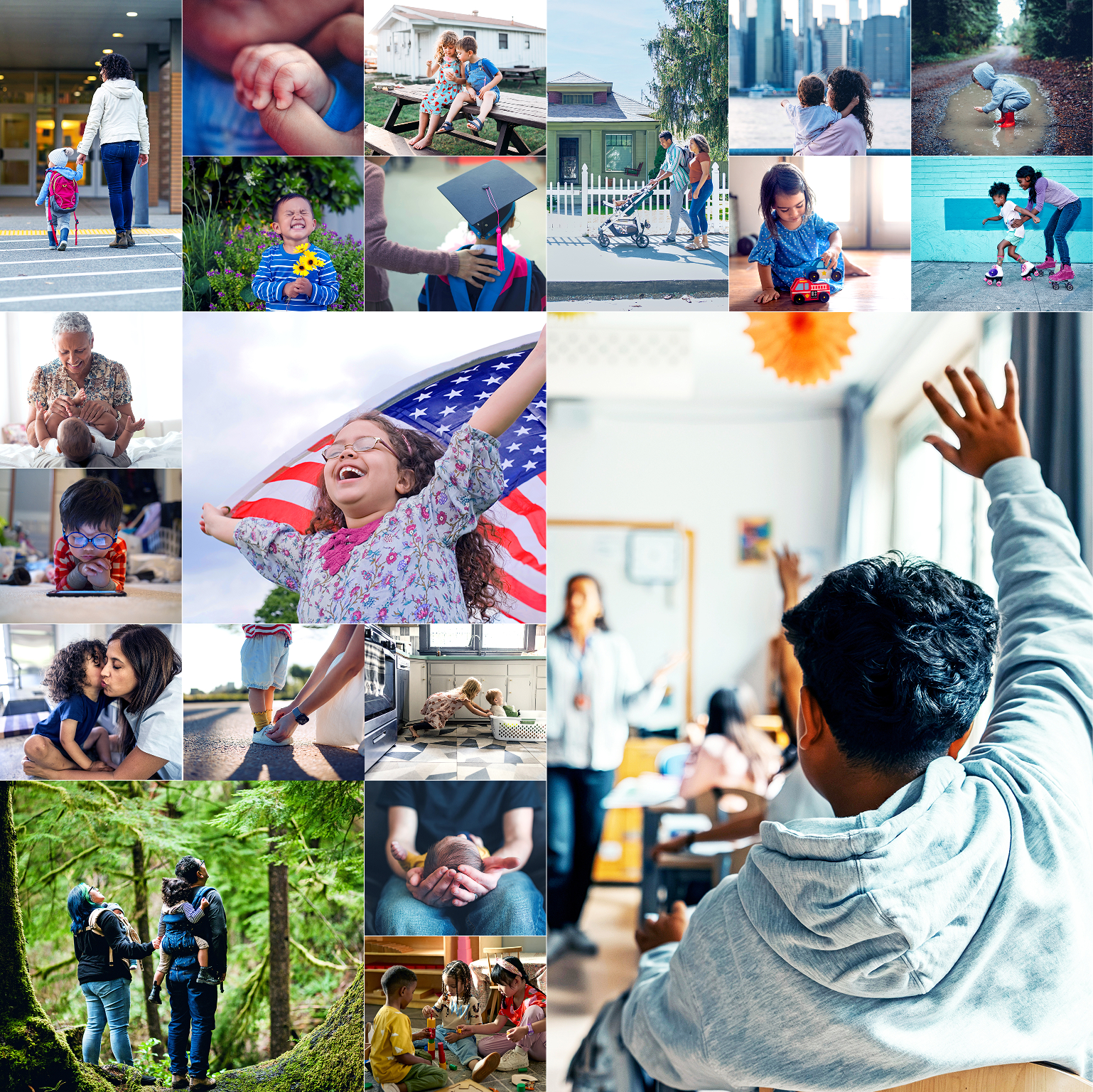 A video-style collage shows children, caregivers, housing, education, and play, illustrating life stages from birth to first-time homeownership and how upward economic mobility can positively impact a person’s life.
