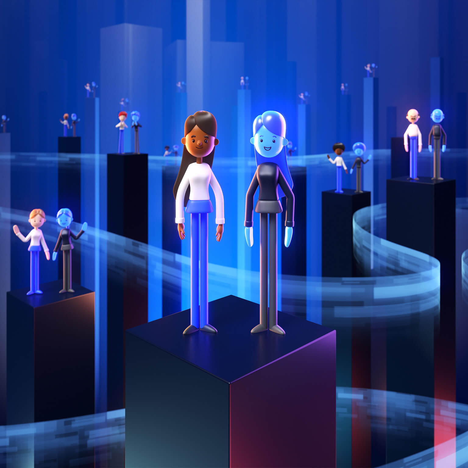 illustration two females standing in metaverse